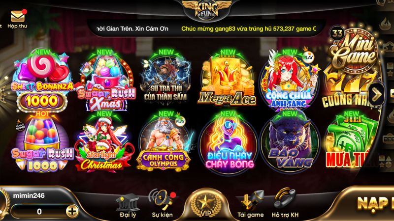 Giao diện sảnh game nổ hũ Kingfun